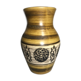 Vase céramique beige & dessins noirs intérieur marron germany vintage