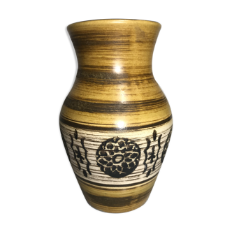 Vase céramique beige & dessins noirs intérieur marron germany vintage