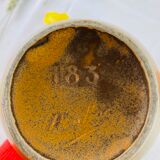 Vase en grès ancien forme aiguière marron signé Denbac