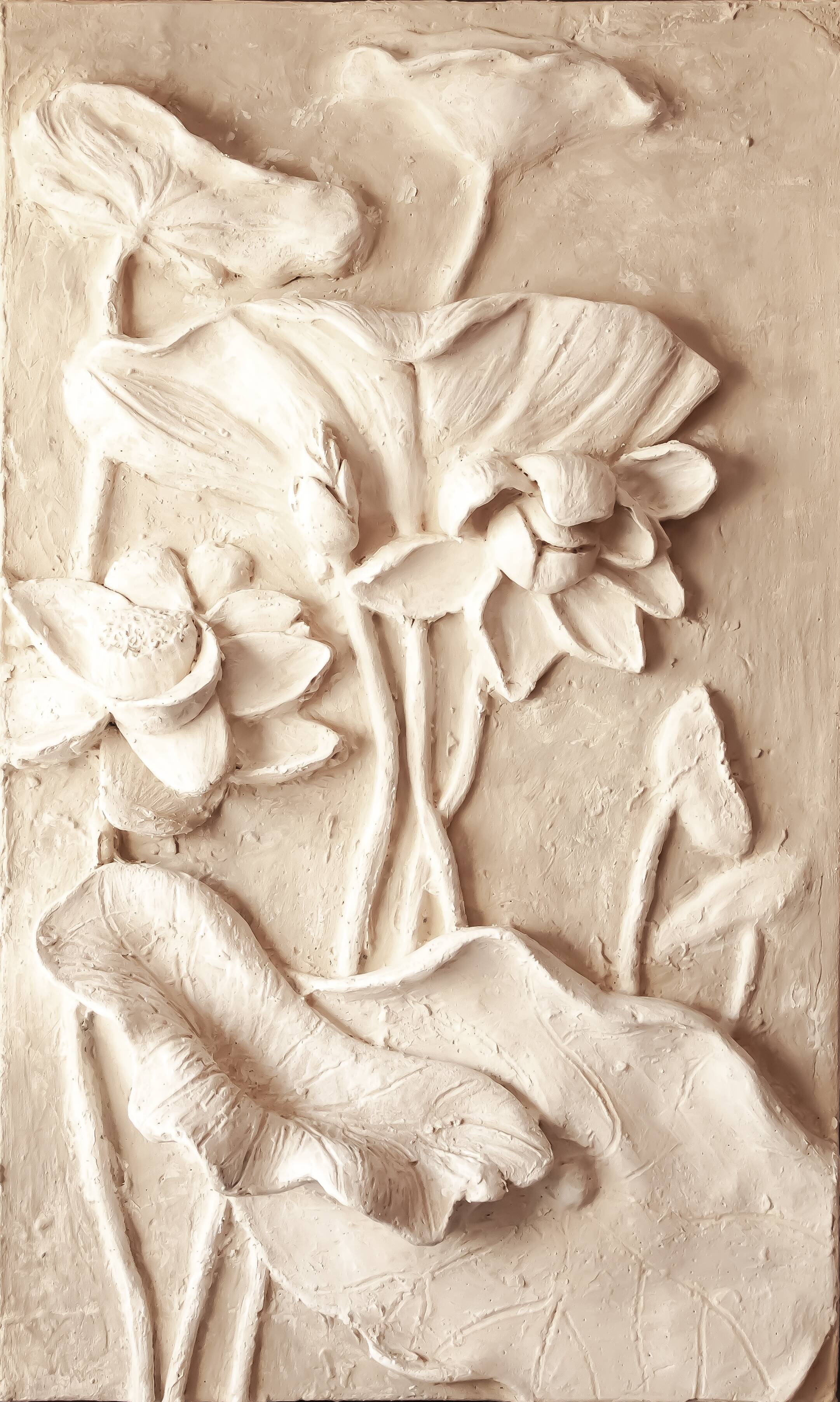 Relief with flowers. Bas-relief with flowers. Relief with flowers. Flowers in relief.