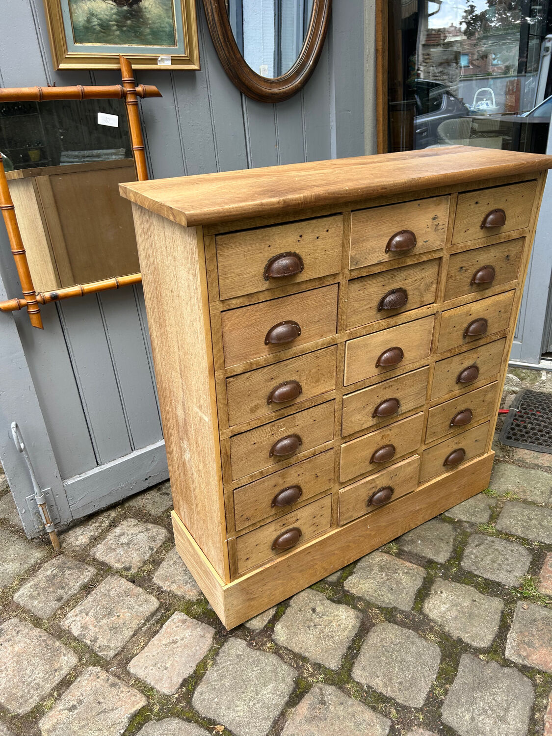 Oak craft cabinet with drawers
