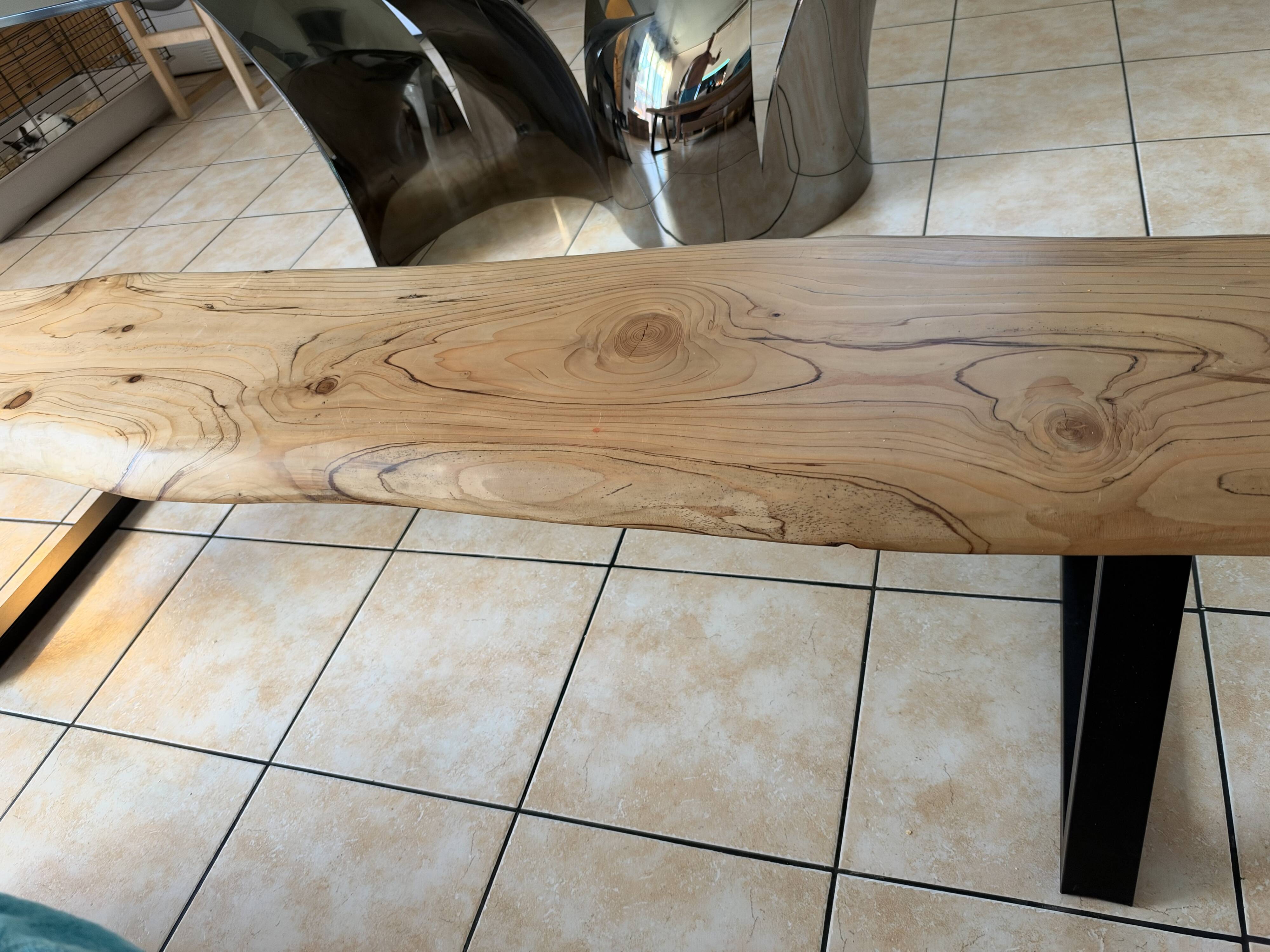 Cedar wood and black steel bench