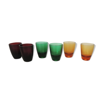 6 ancient multicolored digestive glasses
