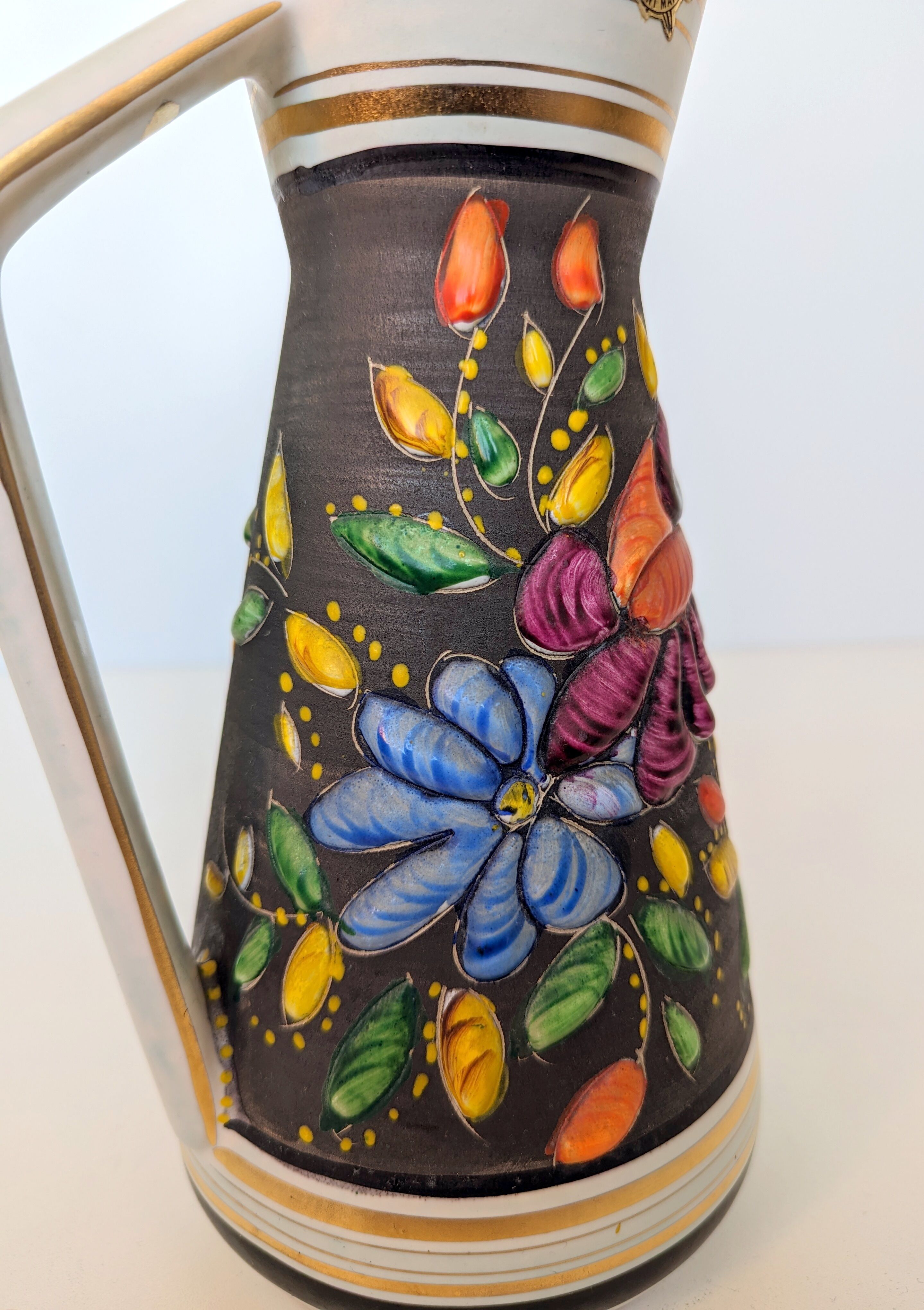 Vintage Henri Bequet Quaregnon hand painted ceramic vase (Belgium pottery 1960)