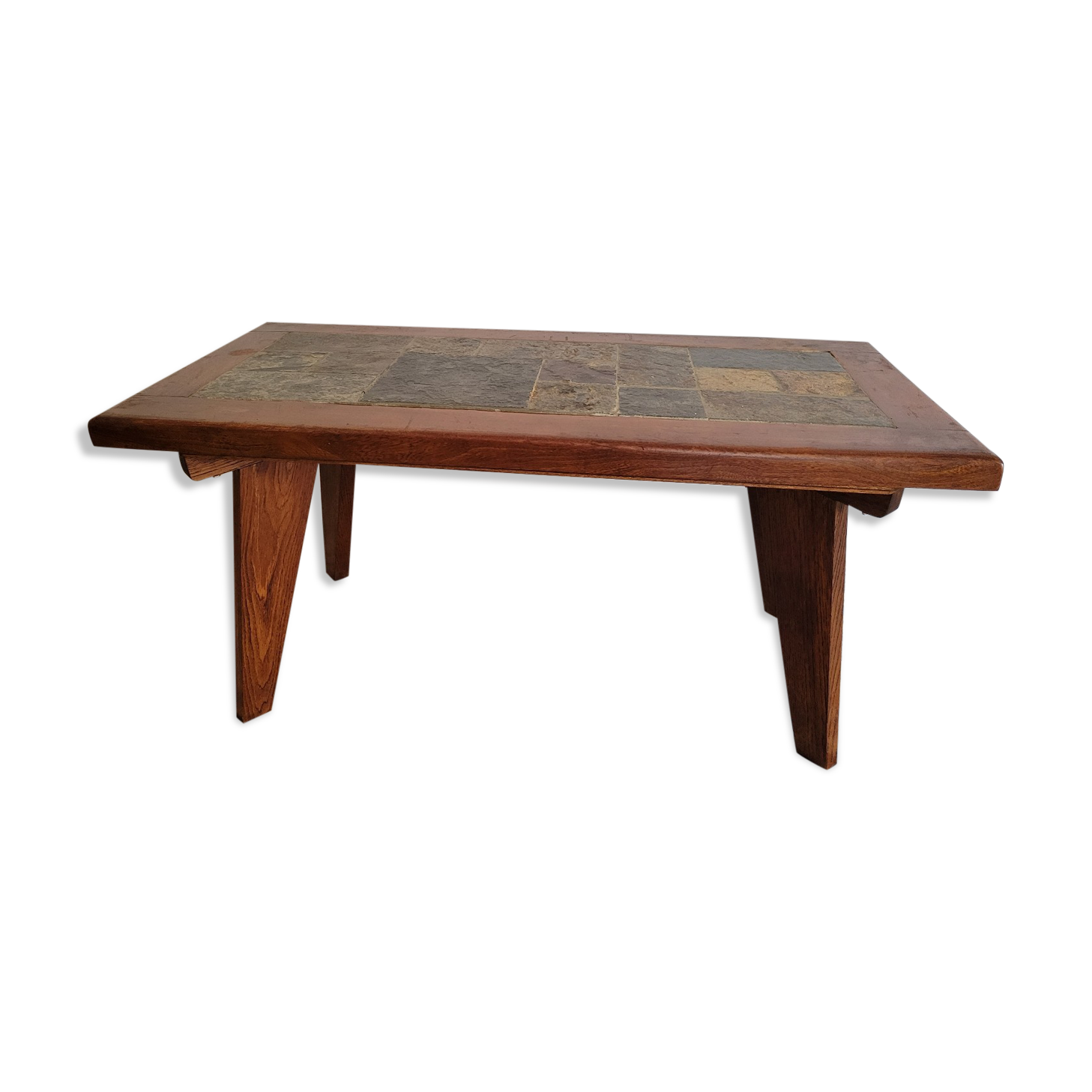 Brutalist coffee table wood and slate