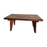 Brutalist coffee table wood and slate