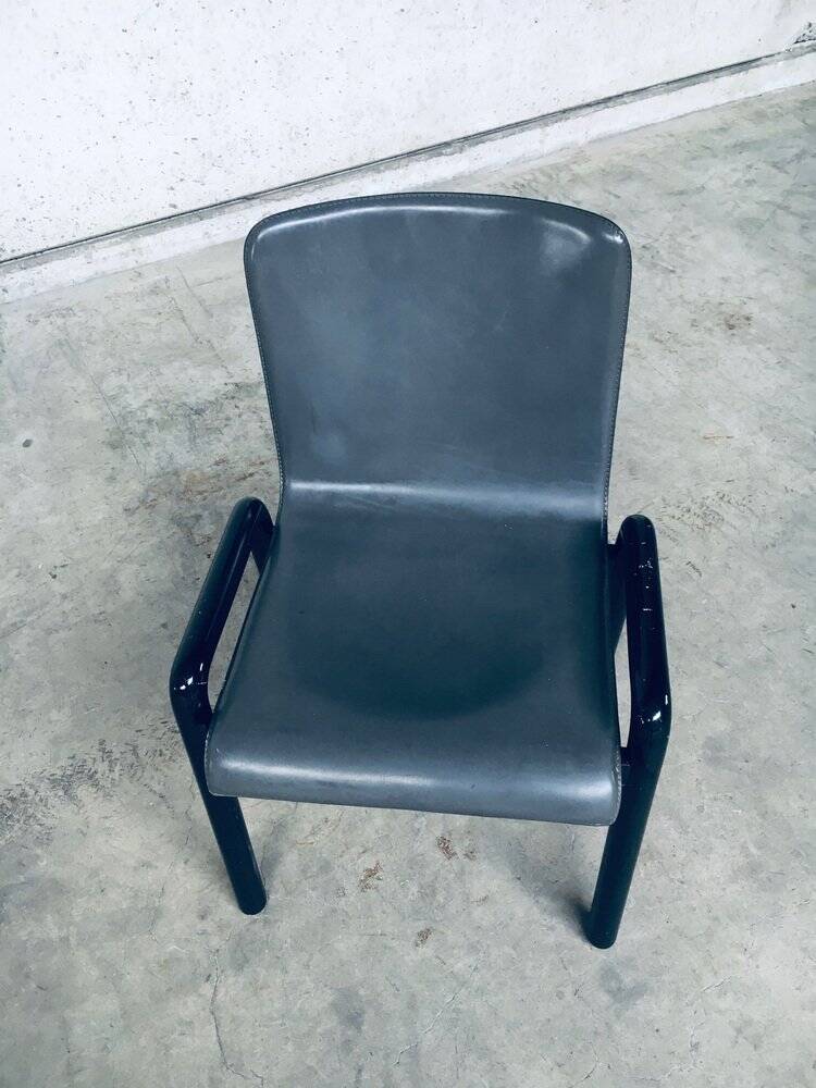 Postmodern Leather Dining Chairs, Italy, 1980s, Set of 4