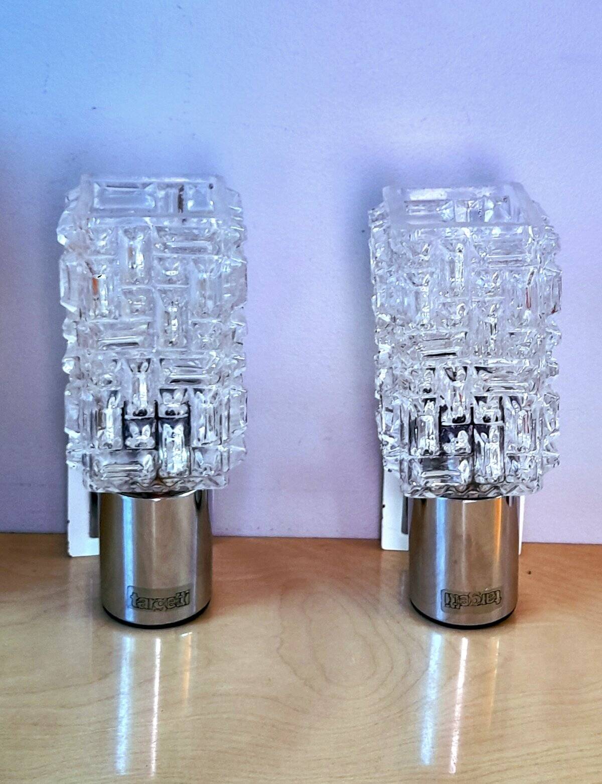 Glass and chrome metal wall lights Targetti 1970