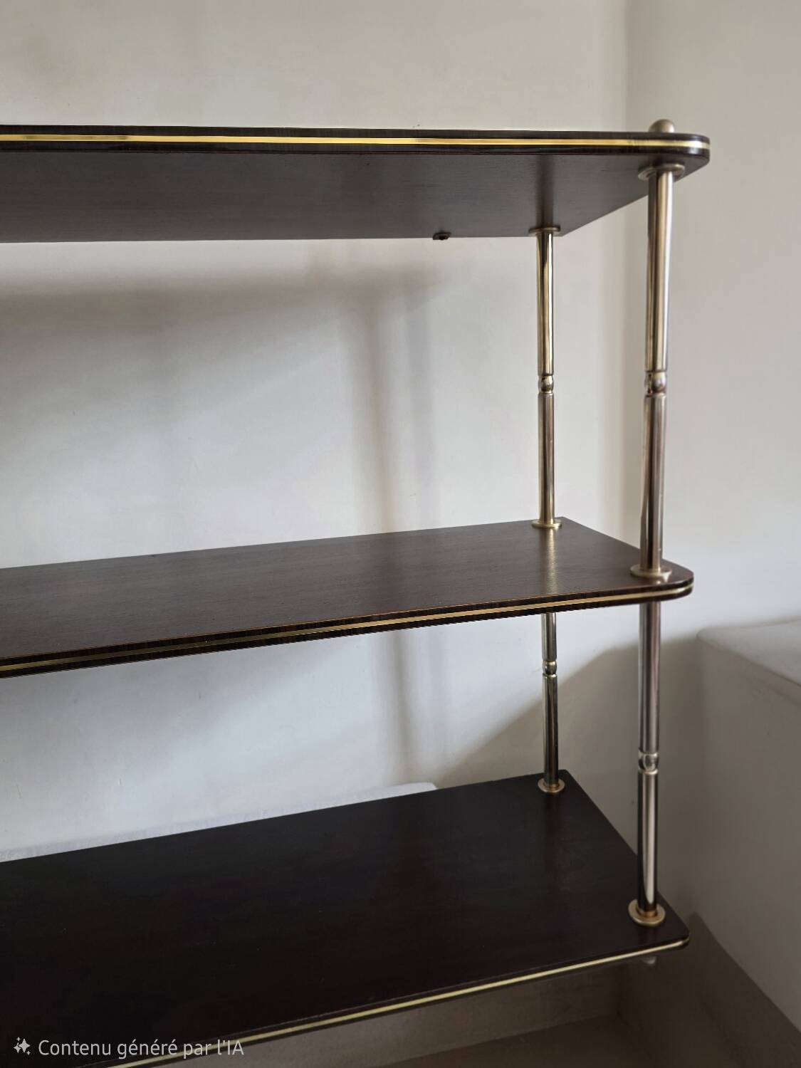 Wooden shelf with gold metal