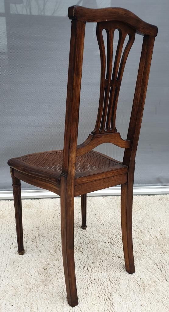 Chair canned 1900 marquetry and bronze louis XVI style