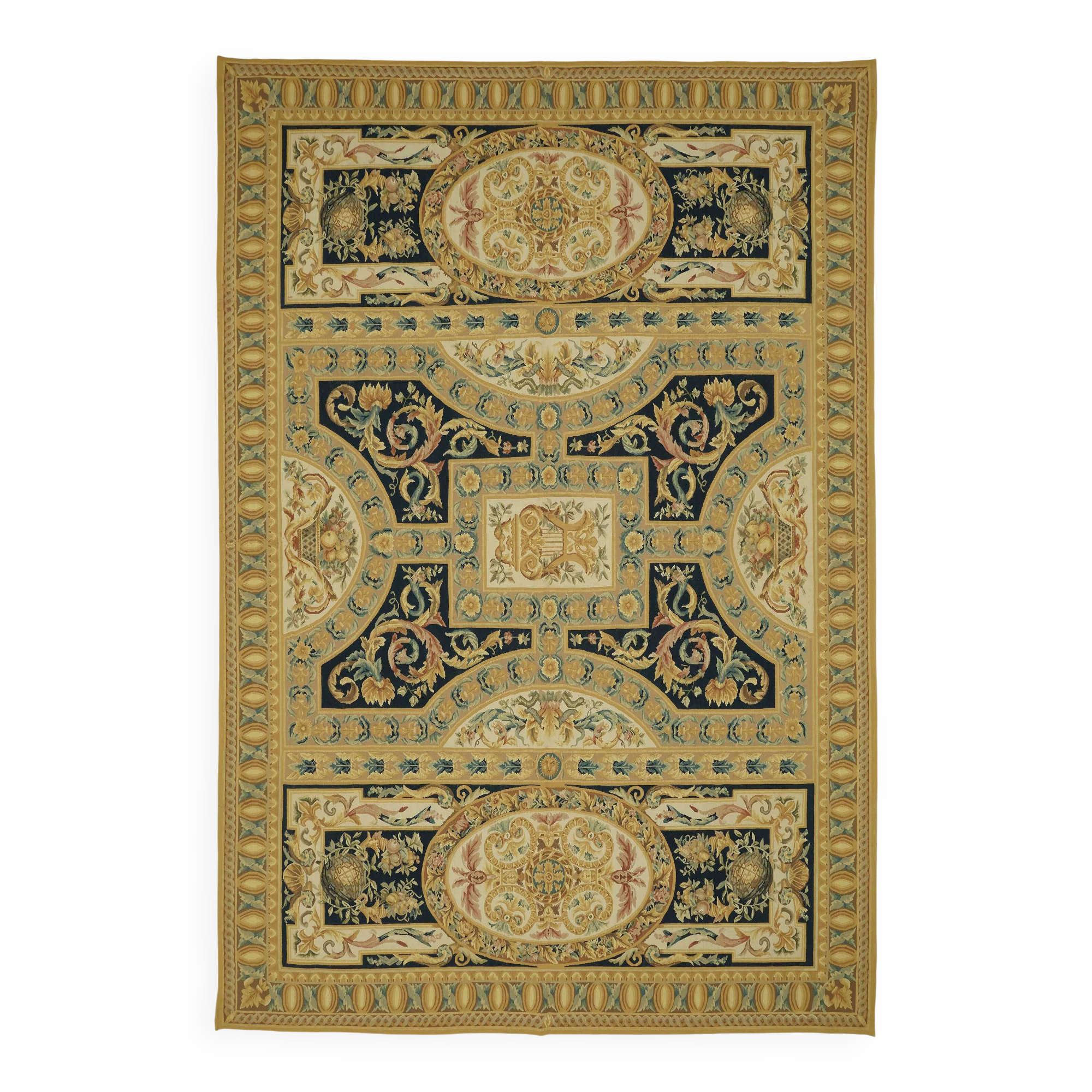 Handmade European Vintage Aubusson Kilim 297 cm x 448 cm