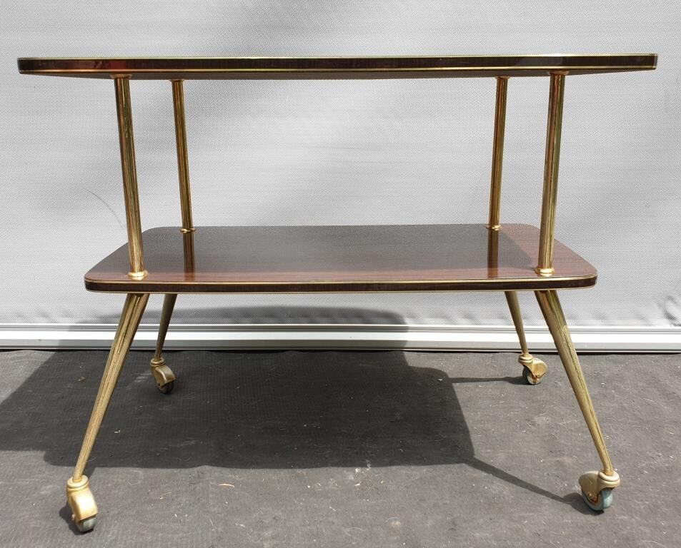 Rolling service 1960 two trays Formica mahogany