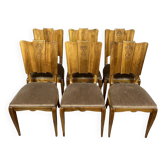 Série de 6 chaises époque Art Déco en noyer a dossiers éventail circa 1930