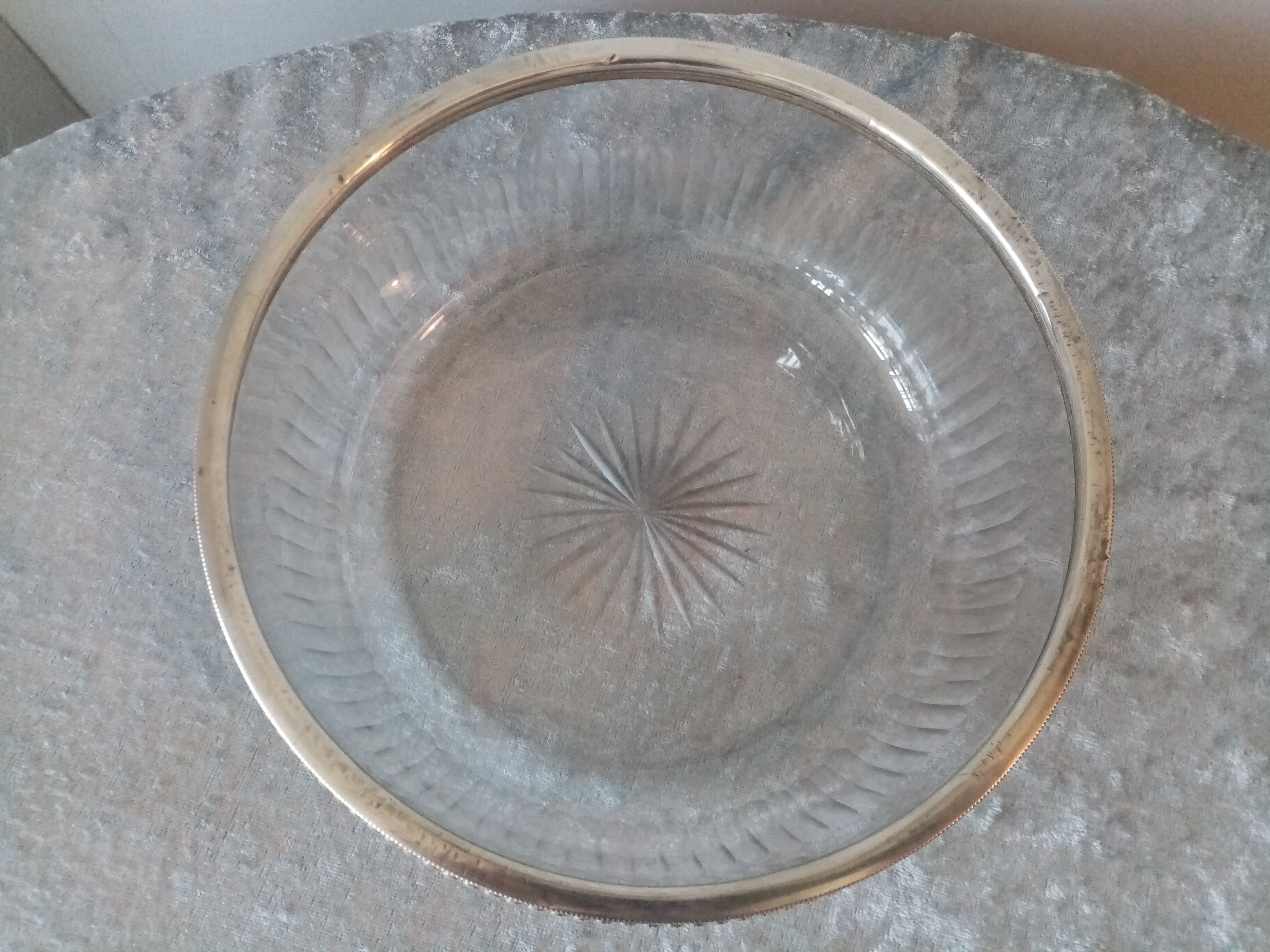 Old crystal salad bowl cut and mount solid silver poincon minerva, baccarat