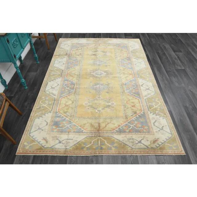1970s Vintage Turkish Oushak Handmade Wool Cotton Orange Area Rug 198X287