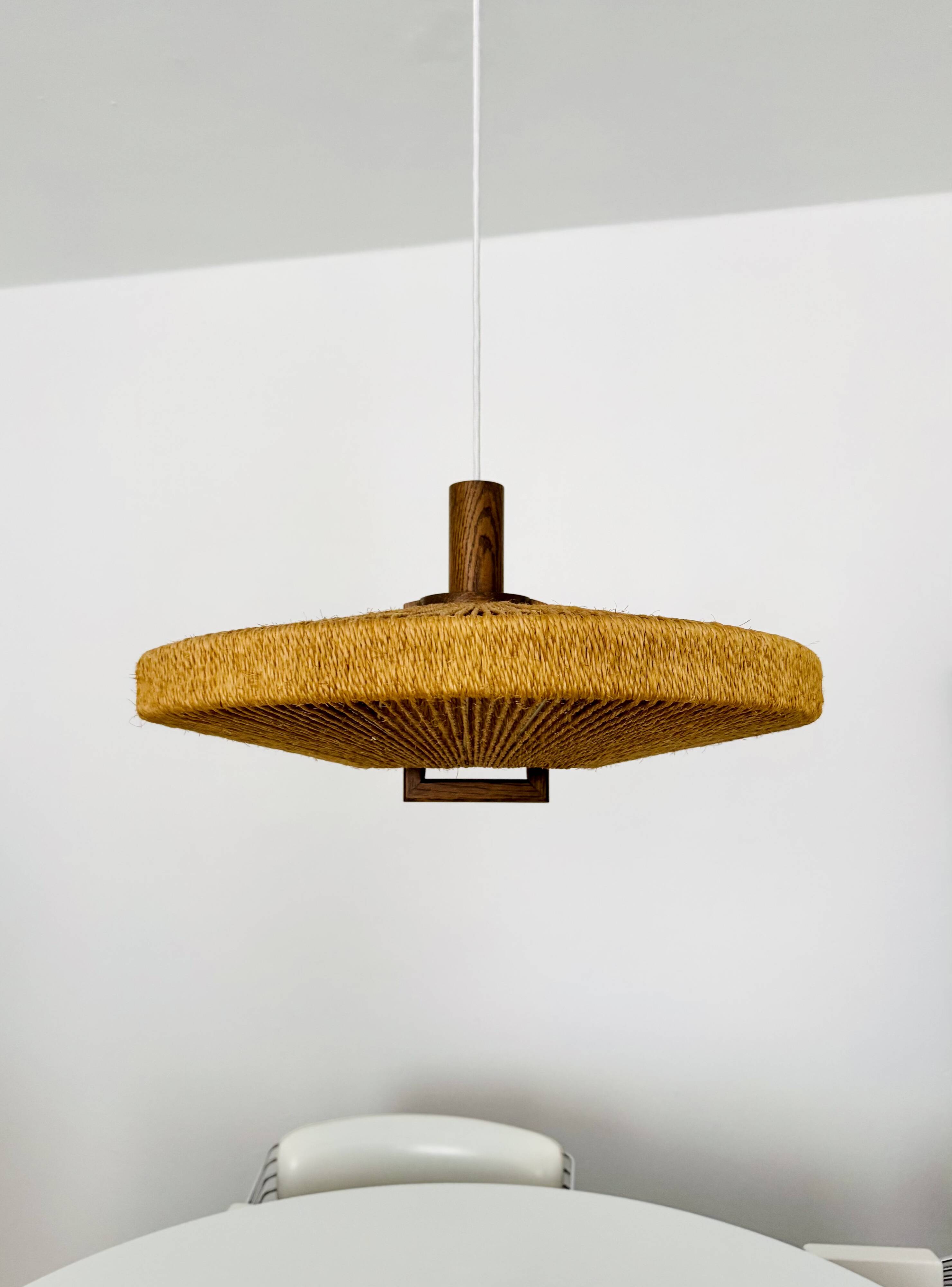 Large Sisal and Oak Pendant Lamp by Temde