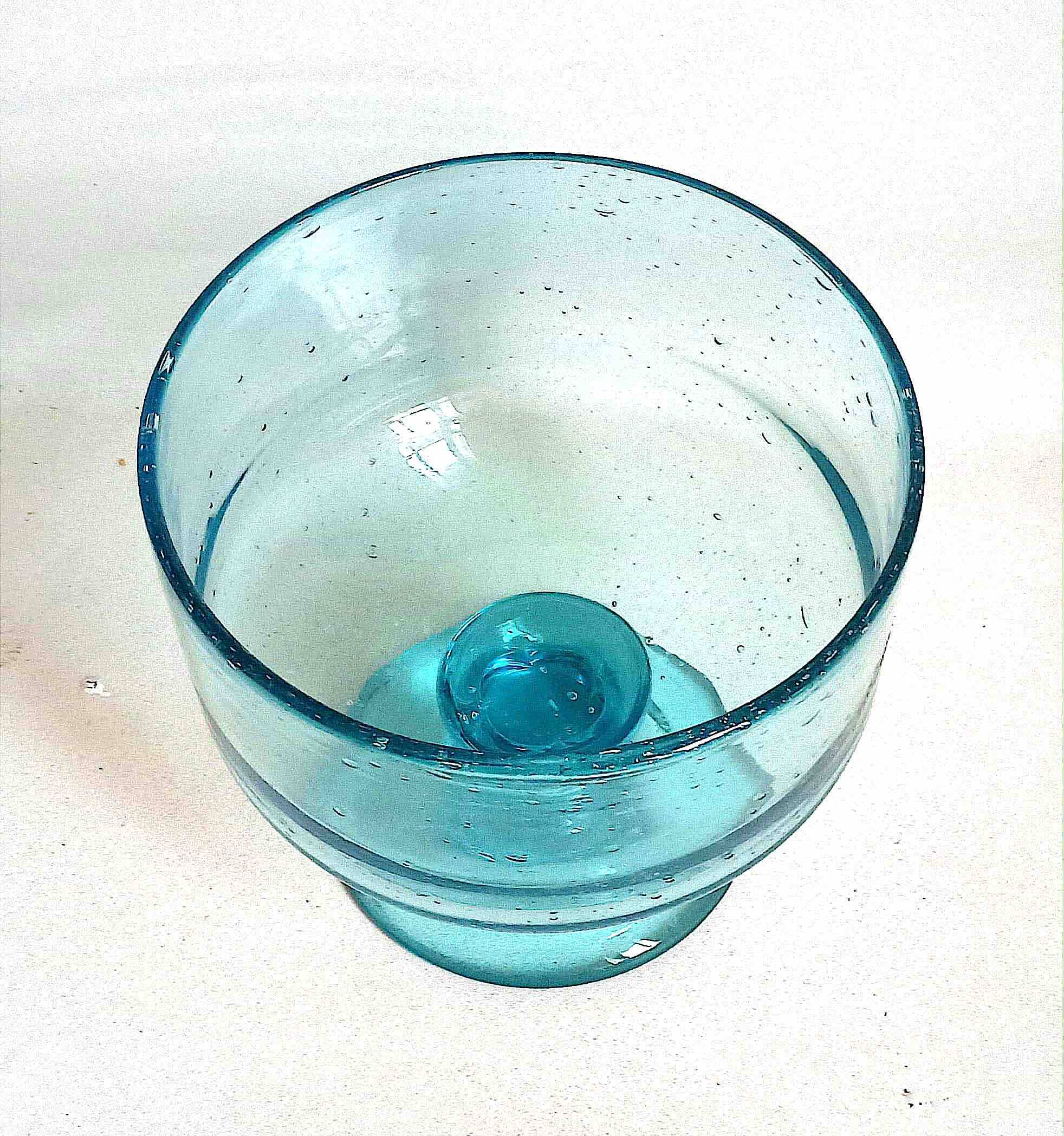 Footed bowl, 1970s, blue bubble glass, 26 cm diameter
