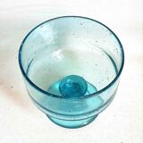 Footed bowl, 1970s, blue bubble glass, 26 cm diameter