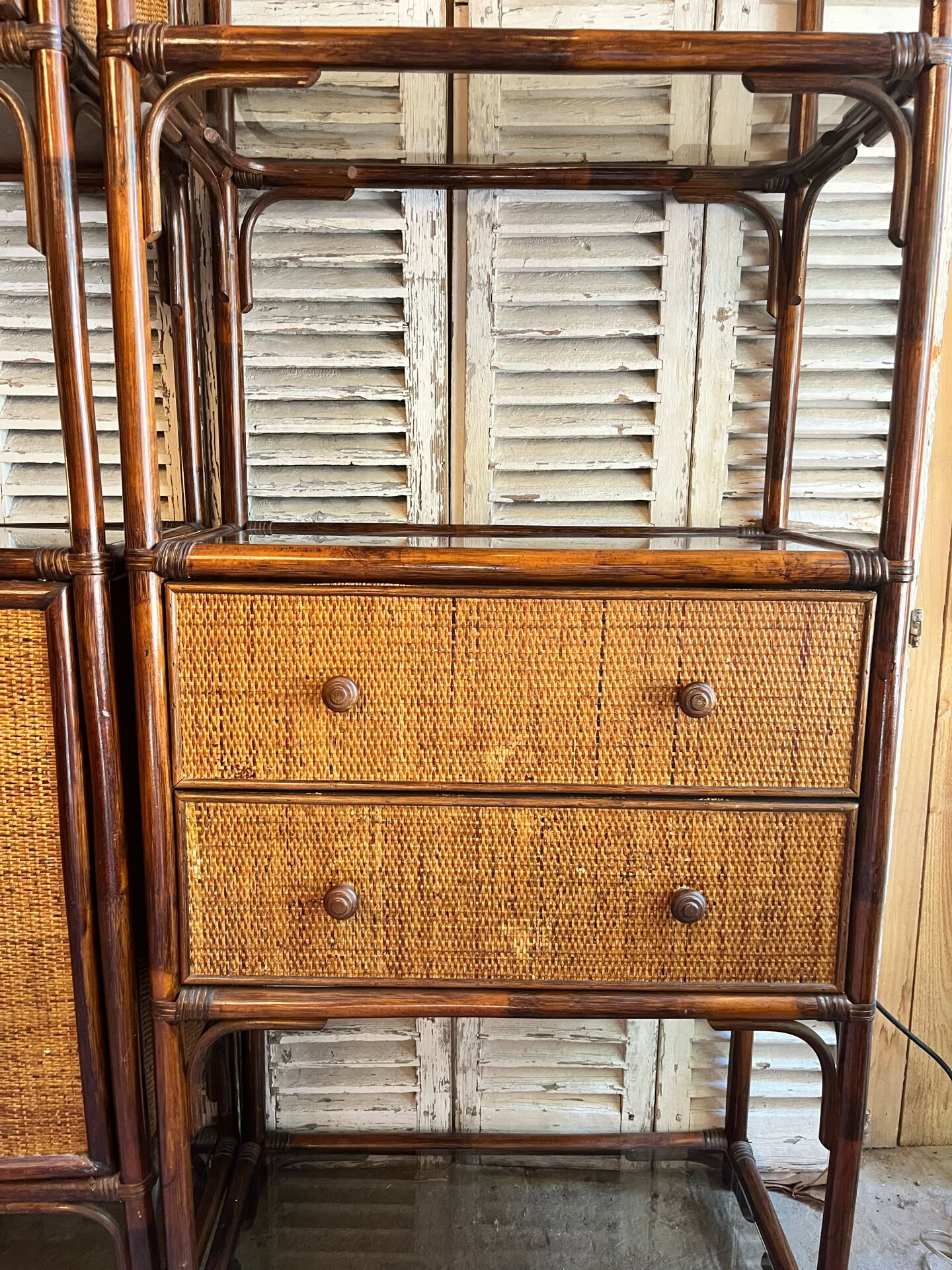 Enfilade étagère rotin vintage
