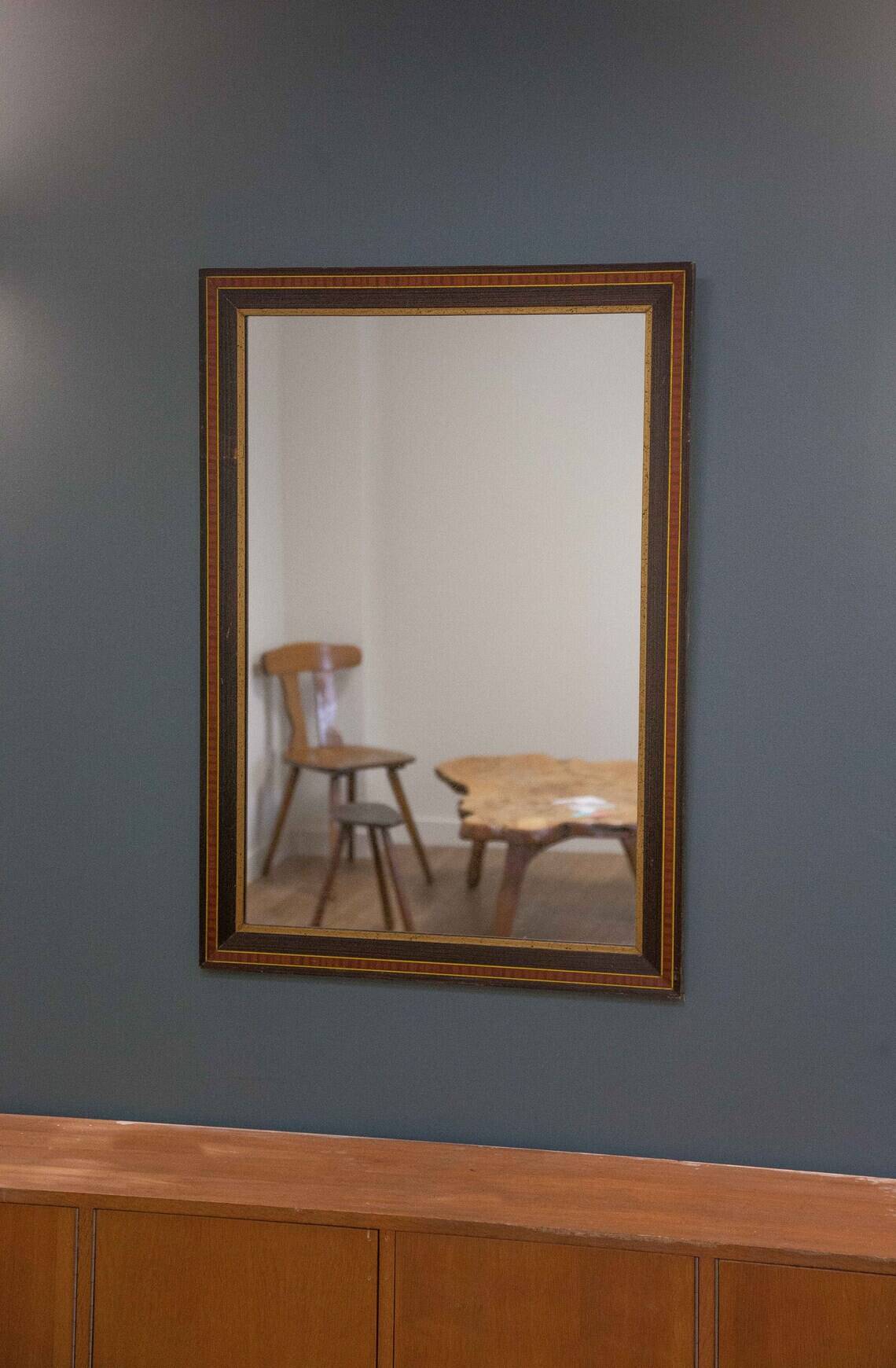 Vintage mirror with wooden frame, painted veneer, imitation marquetry 72x102cm