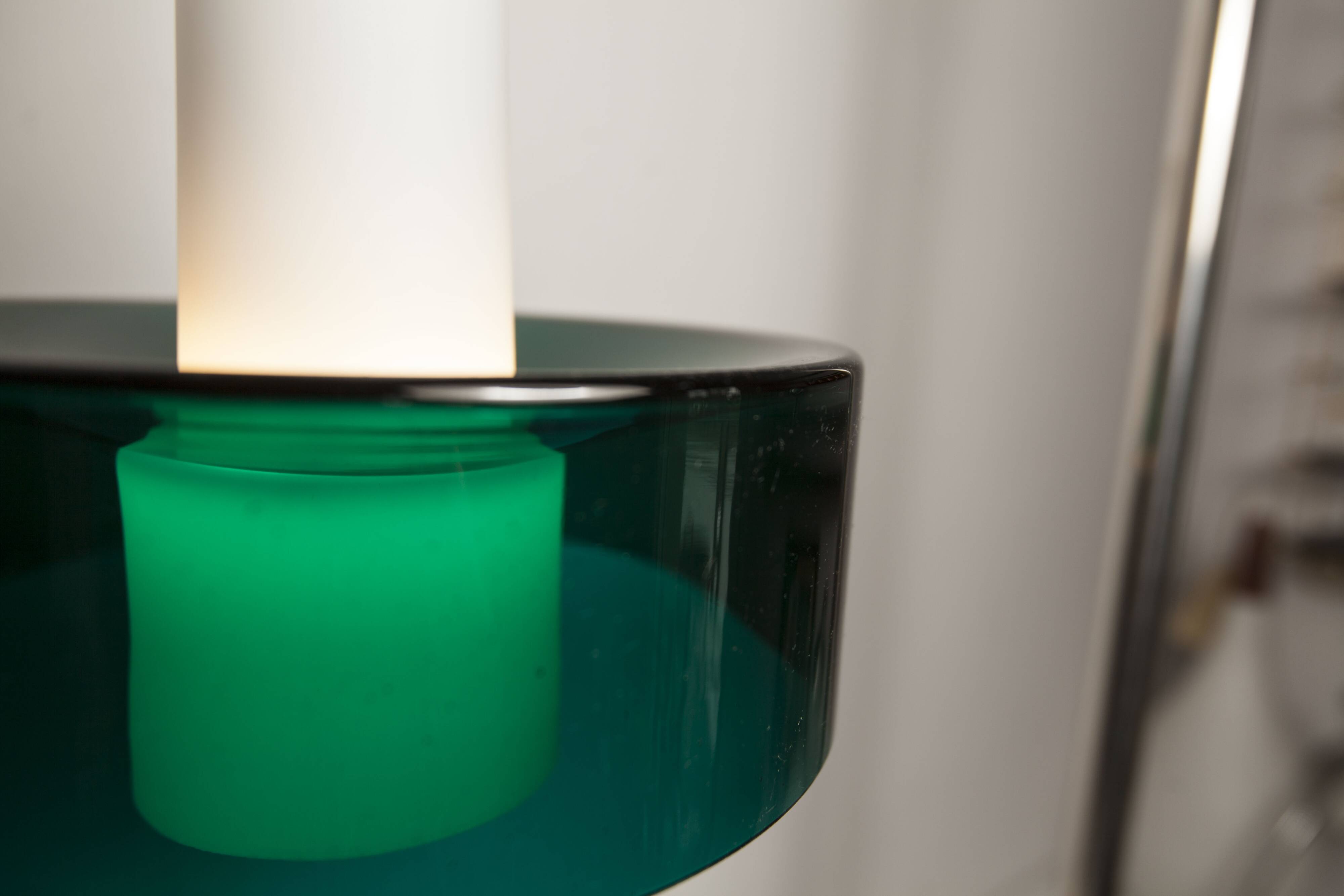 Vintage suspension in 2 elements, white opaline and transparent glass.