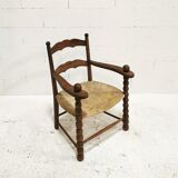 Fauteuil en chêne massif et paille