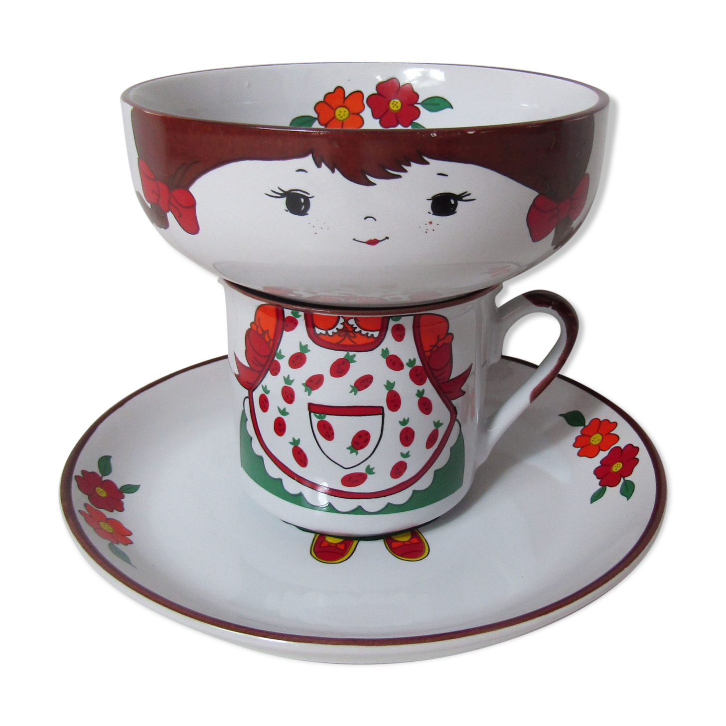 Bowl plate mug set little girl in vintage sandstone