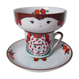 Bowl plate mug set little girl in vintage sandstone