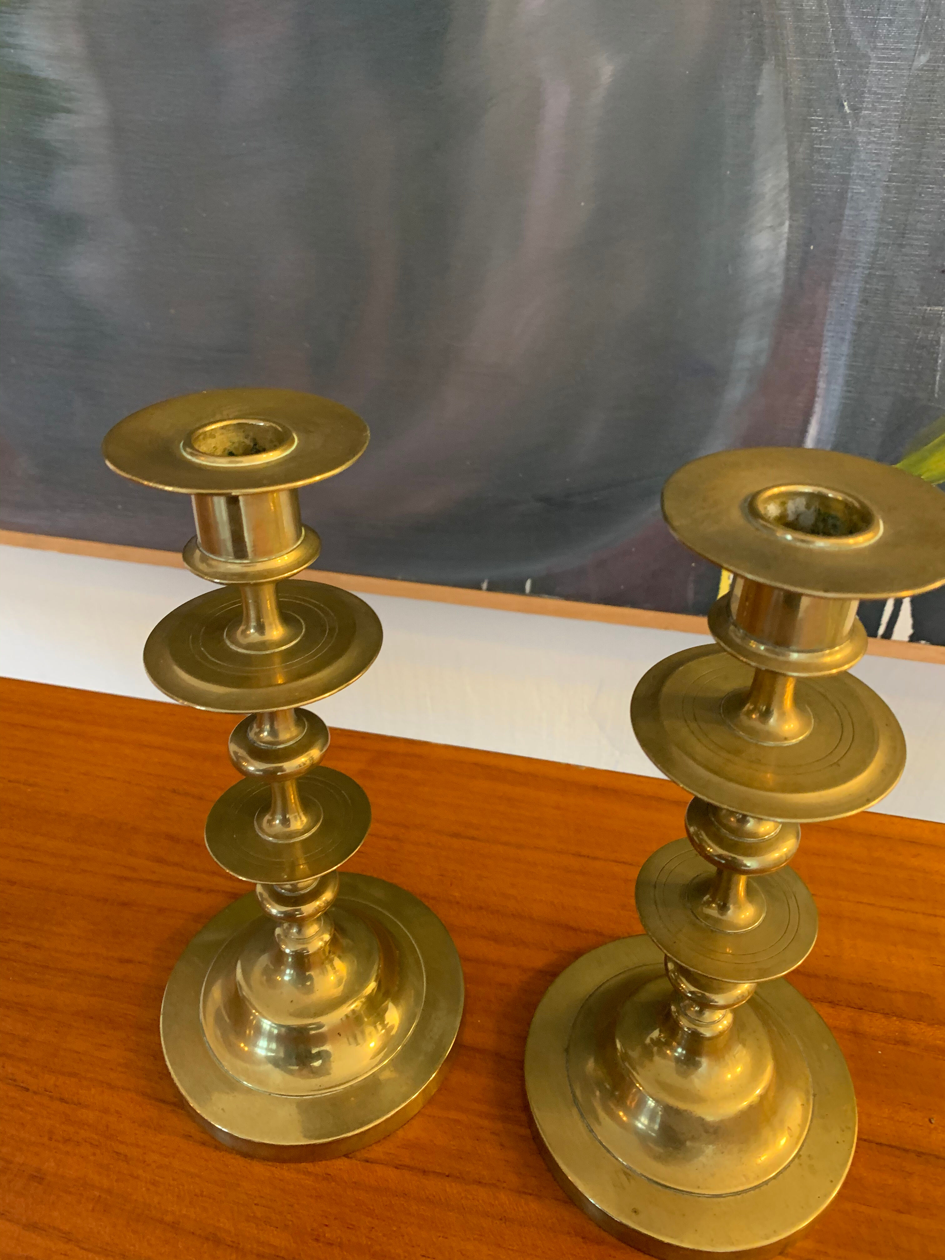 Pair vintage candlesticks solid brass