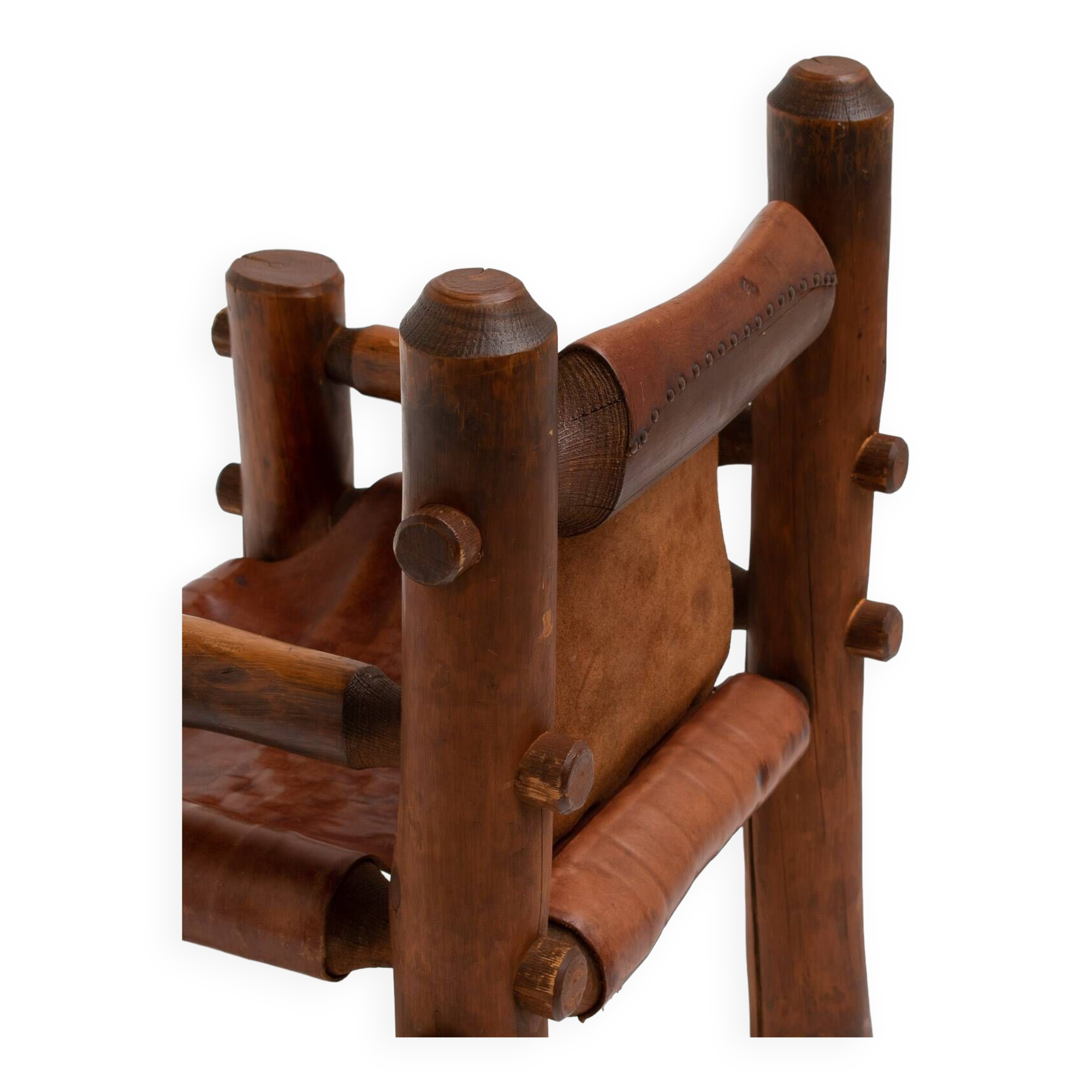 Brutalist Armchairs in Saddle Leather, Hungary, 1970s