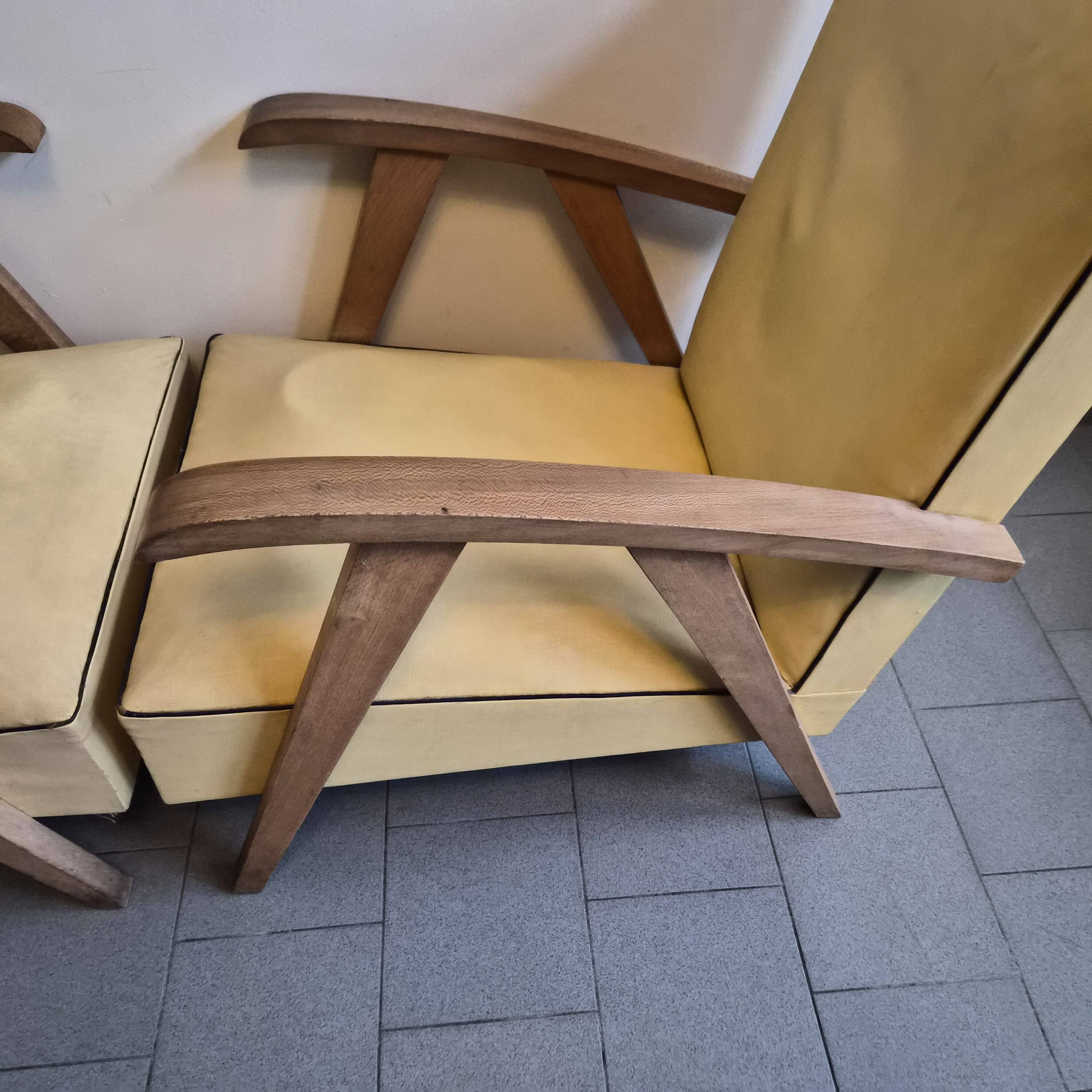 Pair of vintage 1950s armchairs with compass legs