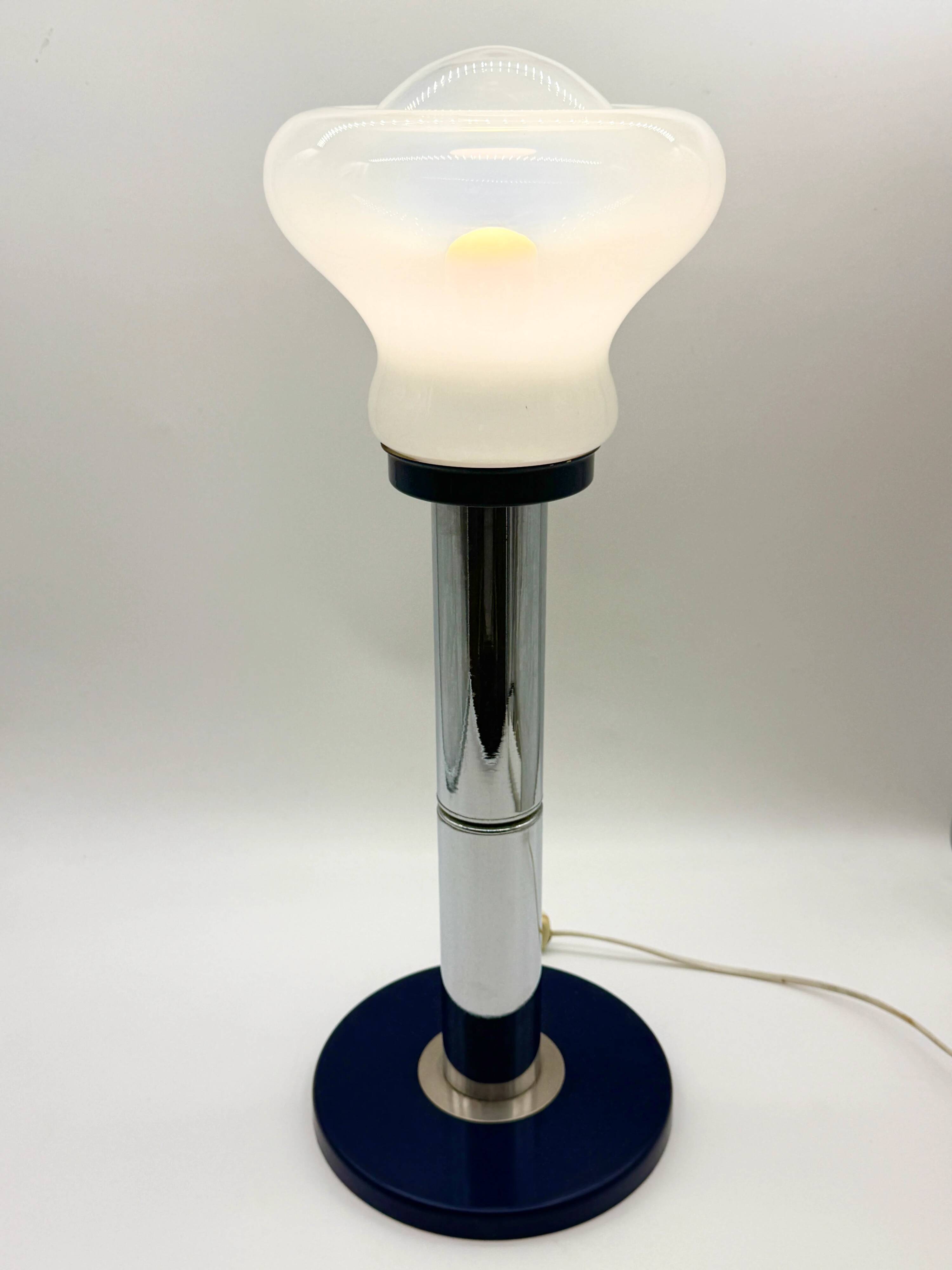 Large blue and chrome table lamp, Italy 1970s