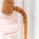 Solbackens Svarveri Pine Wood Table Lamp with Pink Ice Glass Shade – Mid Century 1960s