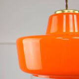 Mid-Century Modern Italian Orange Glass and Brass Pendant Lamp