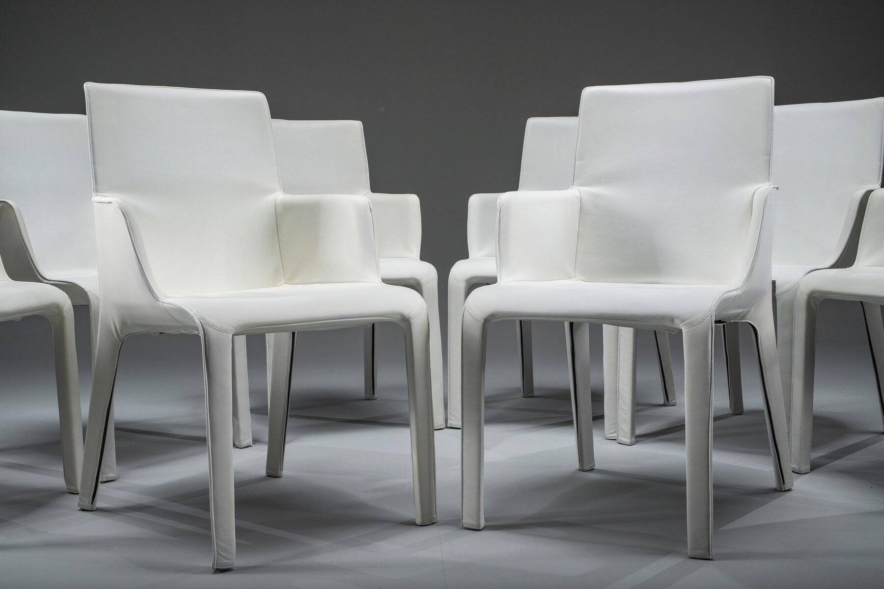 Gio dining chairs in ecru leather by Walter Knoll, Germany, 2000s, set of 8