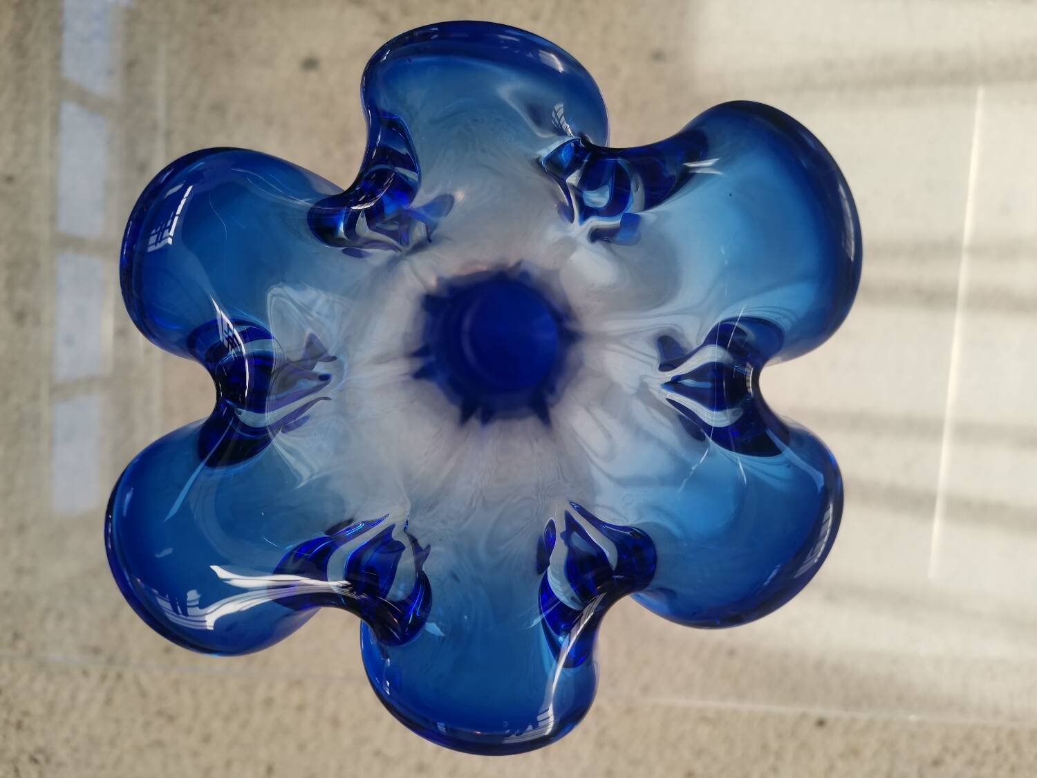 Tall Blue Murano Style Art Glass Vase, Mid-Century Modern Design, 1960