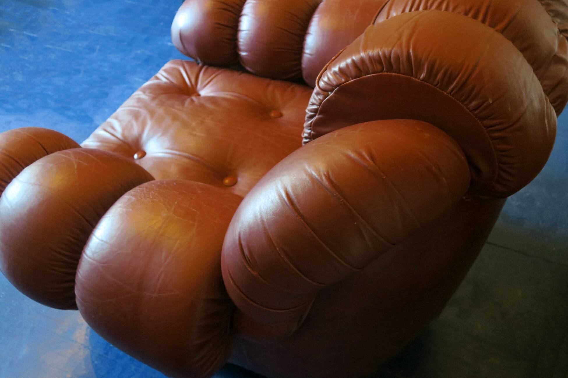 Bulky Italian leather lounge chair, 1970s