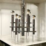 Large 70s Pendant Lamp in Chrome Metal and Perspex by Sciolari