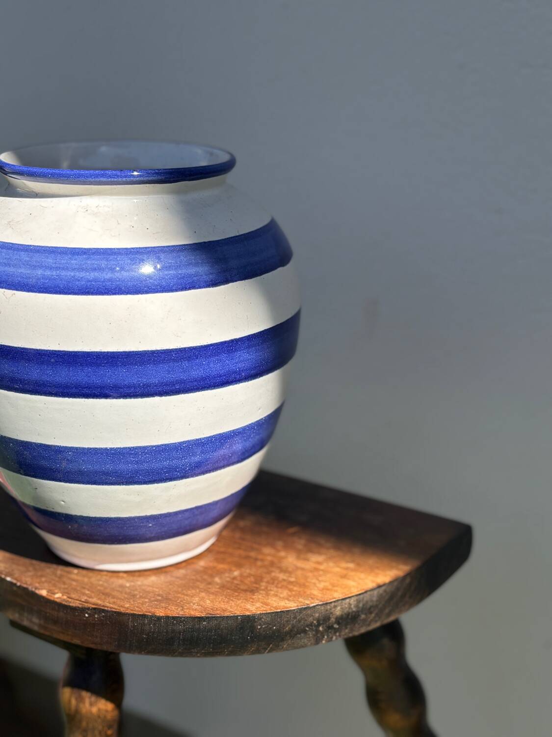 Blue striped ceramic vase