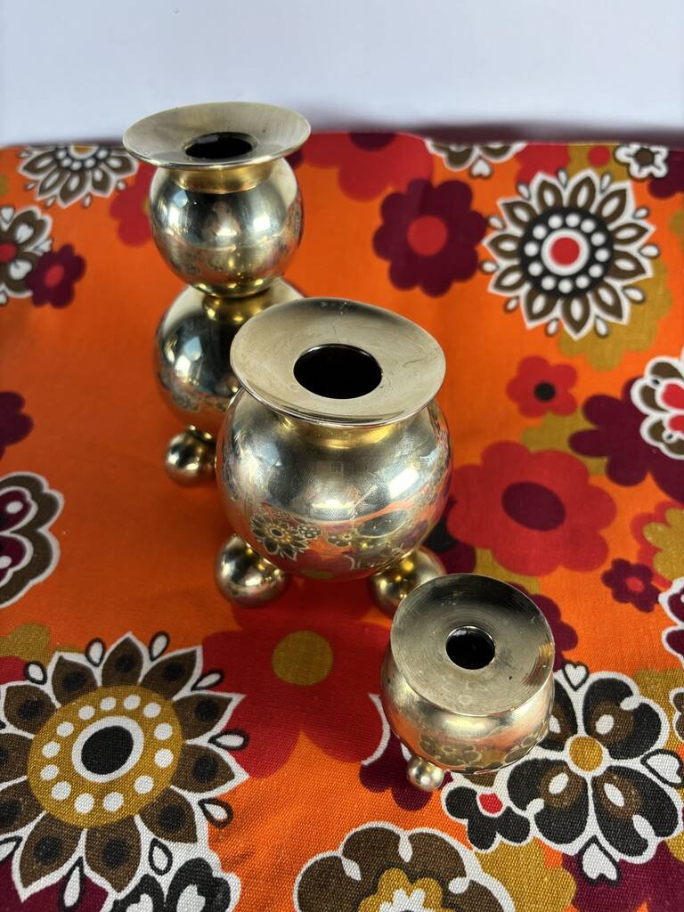 Brass candlesticks Gusum Sweden 1980 x3