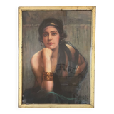 Marouflaged poster, glazed wooden frame