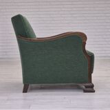 1950s, Danish relax chair, green furniture blend wool fabric, beech wood.