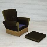 1970s, Danish lounge chair, high, furniture velour, ash wood legs.