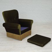 1970s, Danish lounge chair, high, furniture velour, ash wood legs.