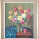 Bright Still Life With Pink Flowers, Oil Painting, 20th Century
