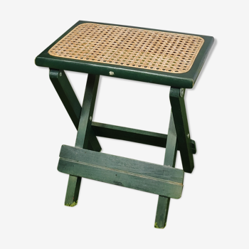 Wooden and wicker folding tabouret