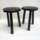 Black brutalist wooden stools, set of 2