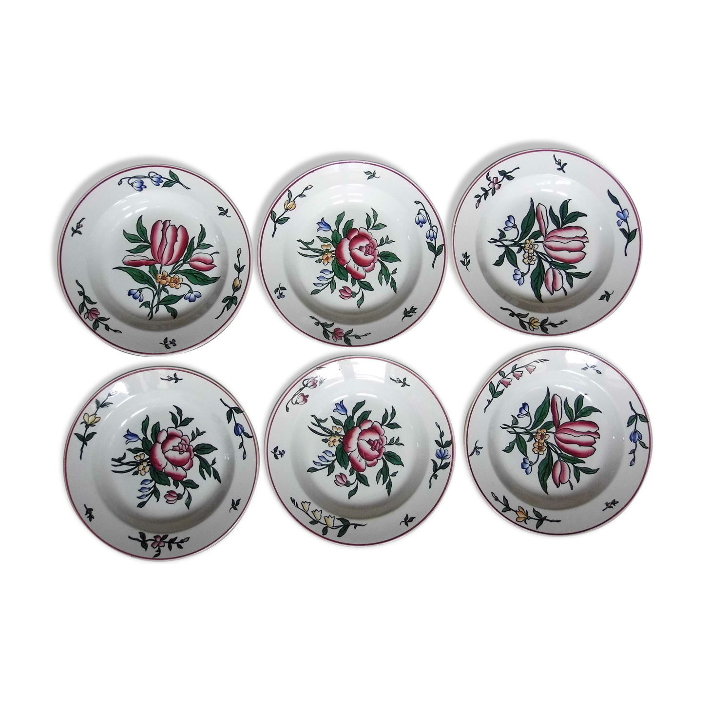 6 HOLLOW PLATES in Sarreguemines earthenware, early XX th century