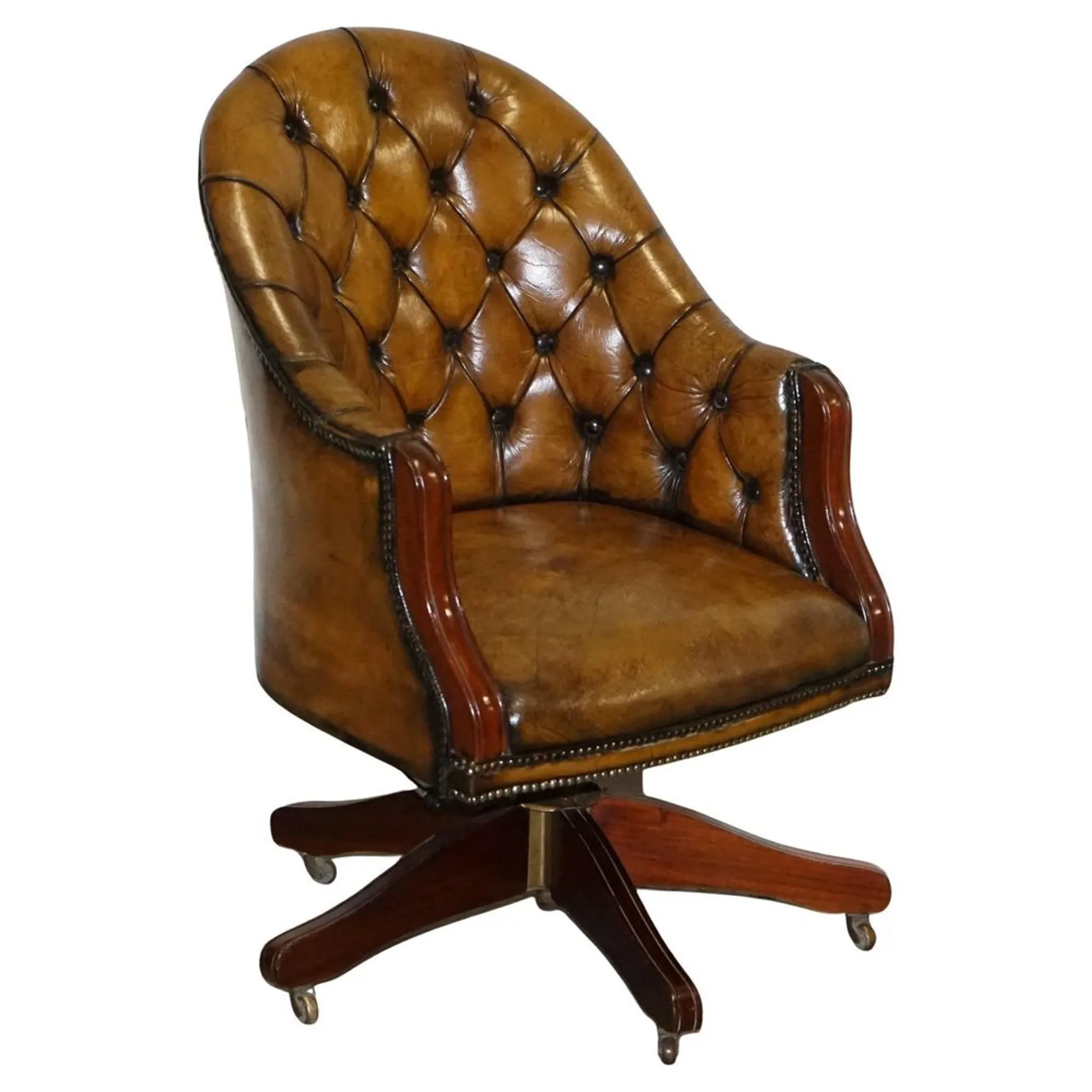 Antique Chesterfield Office Chair in Hand-Dyed Leather in Georgian Style