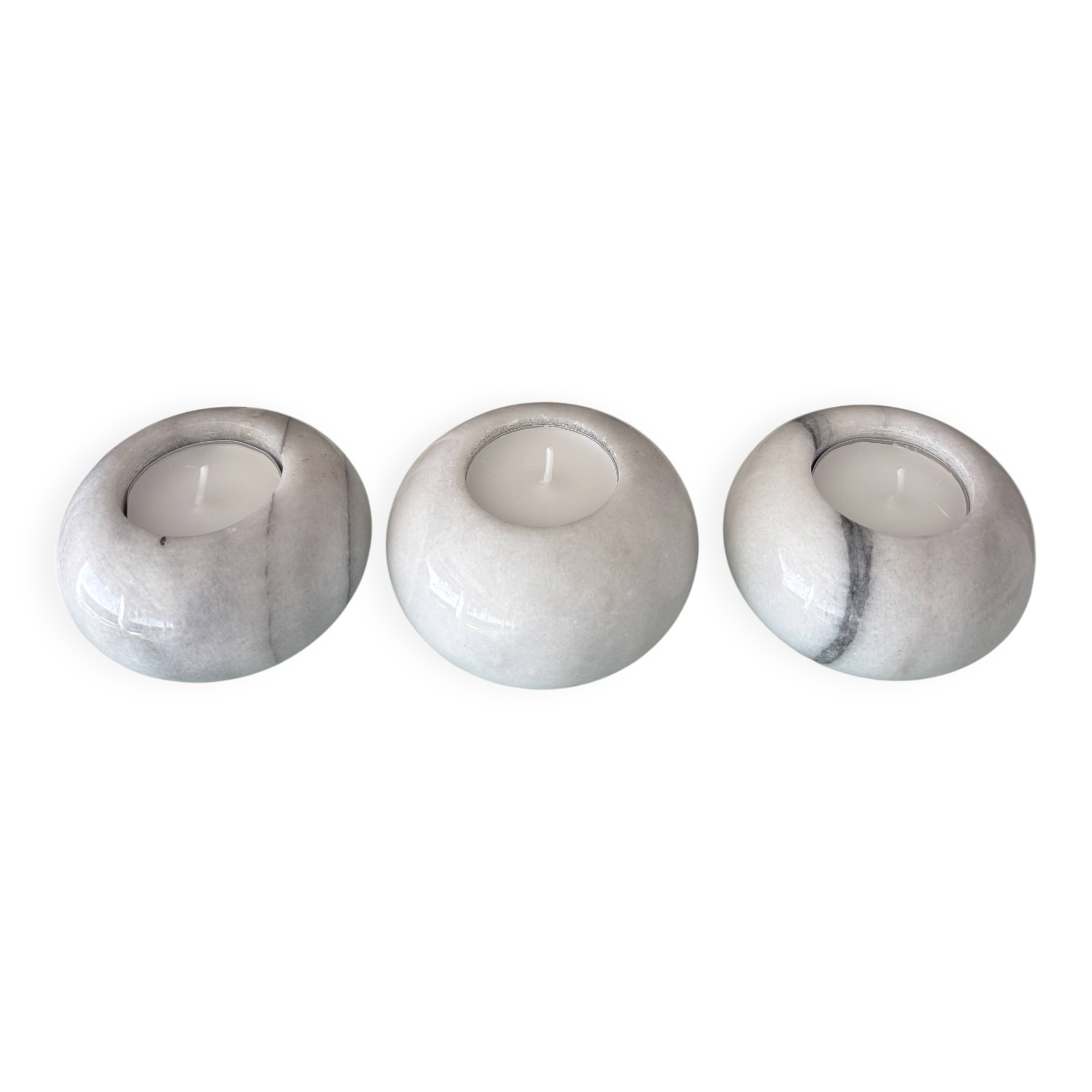 Set of 3 White Marble Tea Light Holders – Minimalist Scandinavian Style
